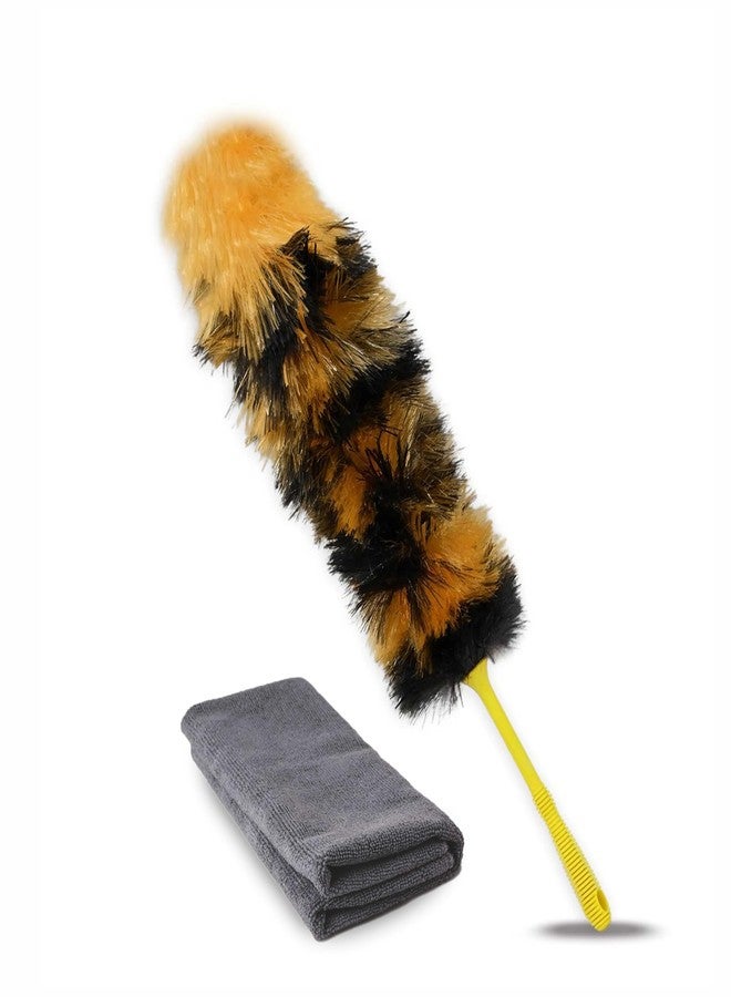 Voir Magic Fiber Static Feather Duster for Dusting, Home Cleaning, Ceiling Fans, High Surfaces, Car Dashboard Cleaner and Multipurpose Use Billy Duster Black and Orange (Pack of 1) - Image 1